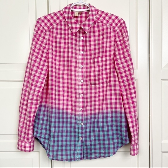 Anthropologie | Pilcro  Western Button Shirt Deb Pink Gingham Ombre Size Small - Picture 4 of 8